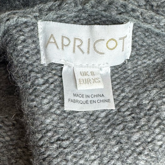 Apricot long shawl cable-knit cardigan with a waist tie. - Picture 7 of 8